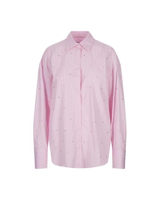 Camisa rosa a rayas oversize con estrás MSGM de color Pink