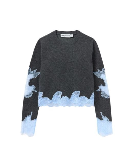 Self-Portrait Round-Neck Knitwear in het Black