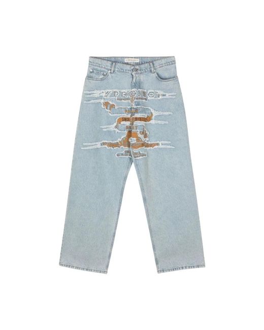 Jeans a gamba larga con frange in denim di Y. Project in Blue da Uomo