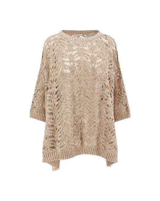 Brunello Cucinelli Natural Perforierter leinenmischpullover mit pailletten