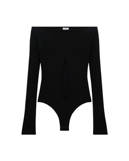 Courreges Tops ,Zwart ,Katoen Zwarte Bootneck Body Met Cutout Van in het Black