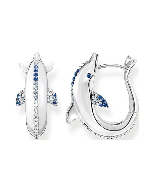 Thomas Sabo Blue Damen Creolen Delfin Sterling, Spinell & Zirkonia, Silber, Cr688-644-1