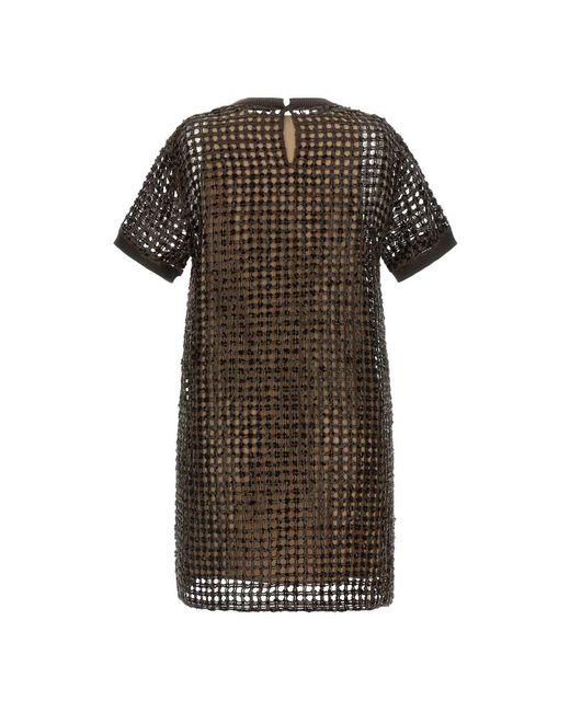 Brunello Cucinelli Sequin Mesh Mini Jurk in het Brown
