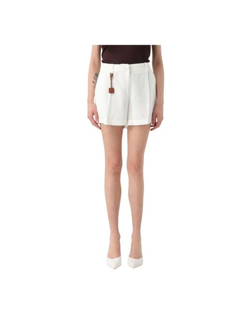 Elisabetta Franchi White Ivory Leinen Plissierte Shorts