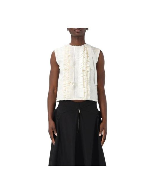 MSGM Black Weiße Gerüschte Saumbluse