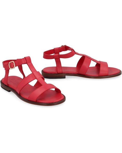 Doucal's Red Leder Sandalen Mit Verstellbarem Verschluss