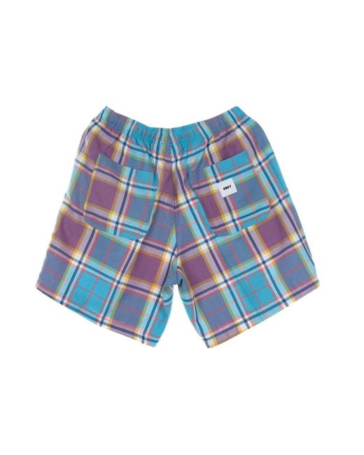 Obey Geruite Aqua Multi Shorts Elastische Taille in het Blue voor heren