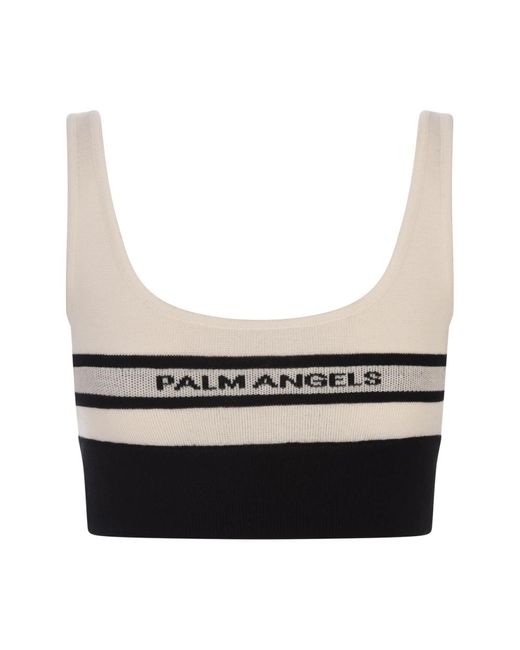 Palm Angels White Weiße strick-crop-top mit logo