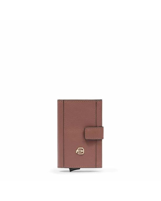 Piquadro Accessoires ,Bruin ,Leer Pop-Up Kaarthouder in het Purple