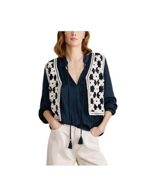 Pepe Jeans Jassen ,Veelkleurig ,Katoen Olivia Gehaakt Vest Bloemenpatroon in het White