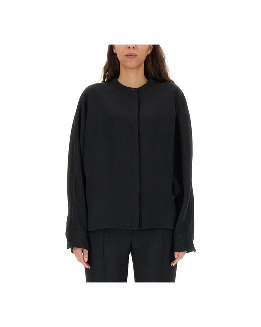 Jil Sander Overhemden ,Zwart ,Band Collar Button-Up Shirt in het Black