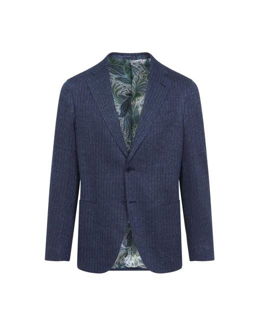 Etro Jassen ,Blauw ,Linnen Roma Sport W/Basting Jas in het Blue voor heren