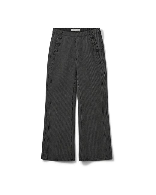 Sofie Schnoor Broeken ,Zwart ,Gestreepte Lyonsw Broek Met Knoopdetails in het Gray