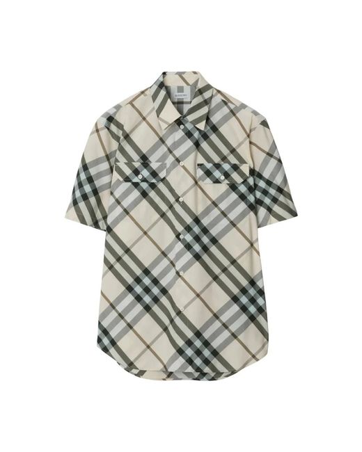 Burberry Gray Cotton Check Shirt for men