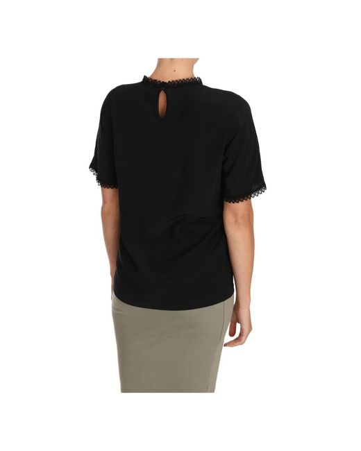 Dolce & Gabbana Black Schwarzes Blusen-T-Shirt aus Seide mit Spitze