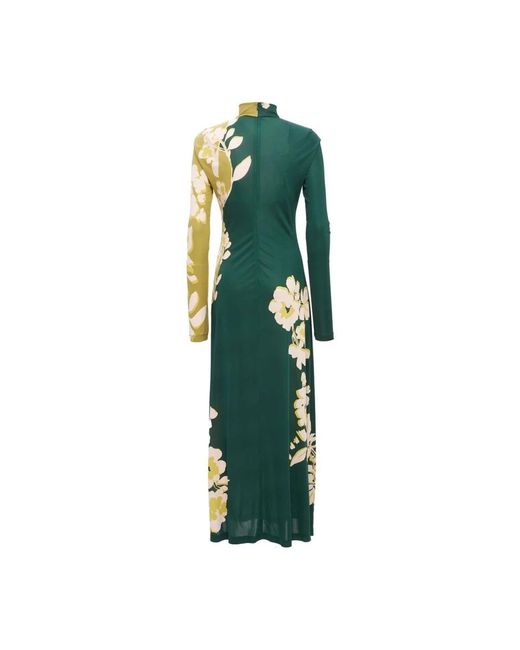 LaDoubleJ Green Halle Floral-print Satin-jersey Maxi Dress