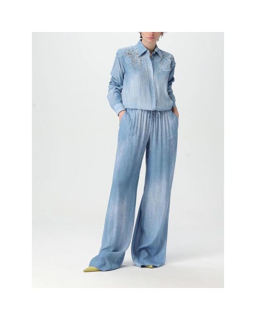 Ermanno Scervino Blue Blaue Spitzenkragenbluse
