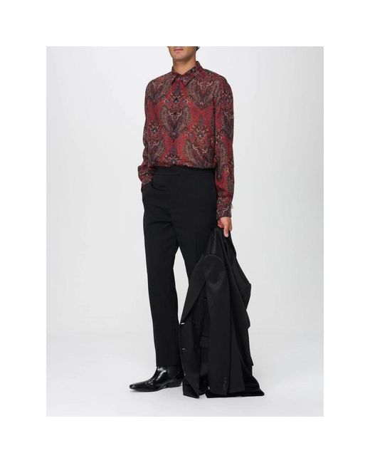 Saint Laurent Stijlvolle Wollen Broek Met Riemlussen in het Black voor heren