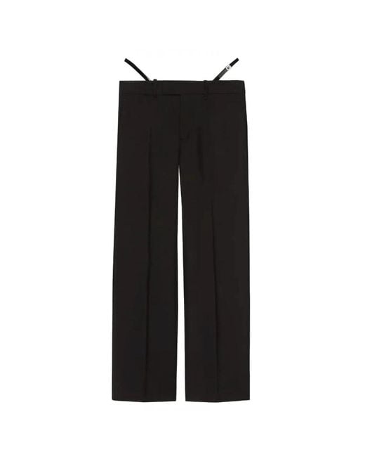 Gucci Black Schwarze wollhose mit seitlichen riemen