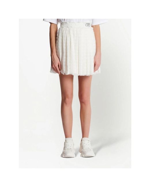 Balmain White Fringed Tweed Skater Skirt