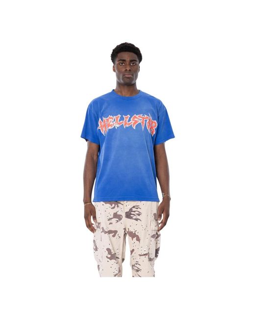 HELLSTAR Tops ,Blauw ,Katoen Metal Logo Vintage Wash Tee in het Blue voor heren
