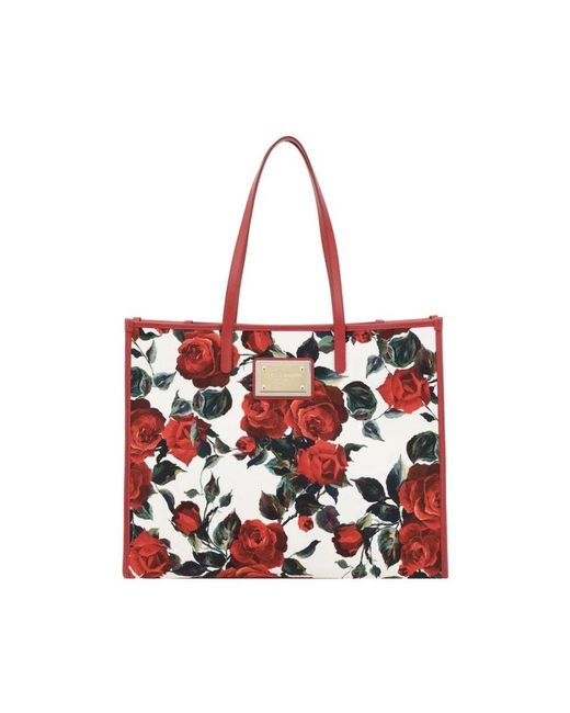 Dolce & Gabbana Red Blumendruck tote tasche mit ledergriffen