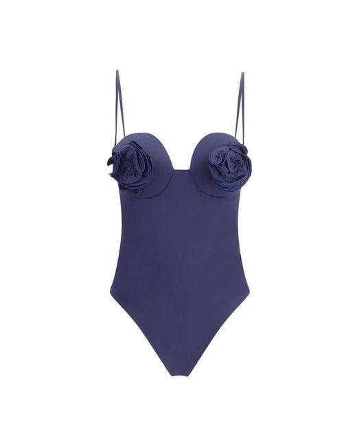 Magda Butrym Blue Badeanzug mit 3d-rosen und gepolsterten cups