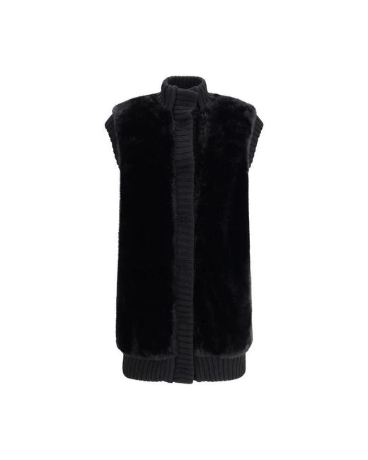 Pinko Jassen ,Zwart ,Wol Imitatiebont Lange Vest Geribbelde Gebreid in het Black