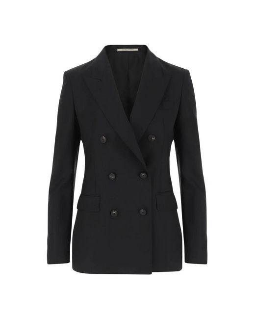 Tagliatore Stretch Wool Double-Breasted Jacket in het Black