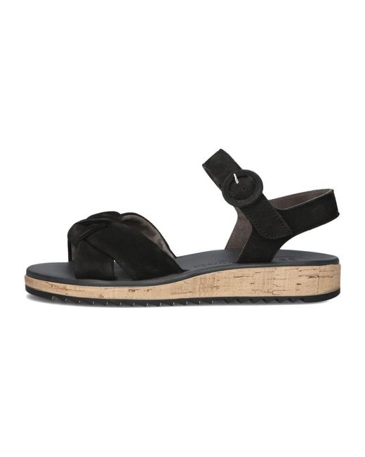 Paul Green Black Schwarze Wildledersandale Mit Korksohle
