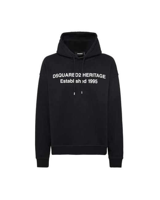 DSquared² Hoodies & Sweatvesten ,Zwart ,Katoen Relax Fit Heritage Hoodie in het Black voor heren