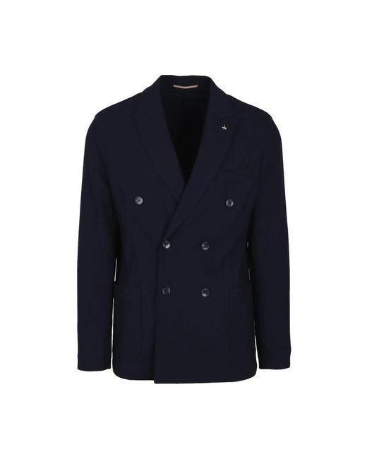 AT.P.CO Jassen ,Blauw ,Polyester Blauwe Double-Breasted Blazer Met Peak Revers in het Blue voor heren