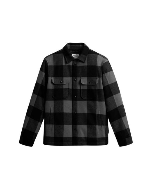Woolrich Alaskan Wool Check Overshirt Charcoal Buffalo in Black für Herren