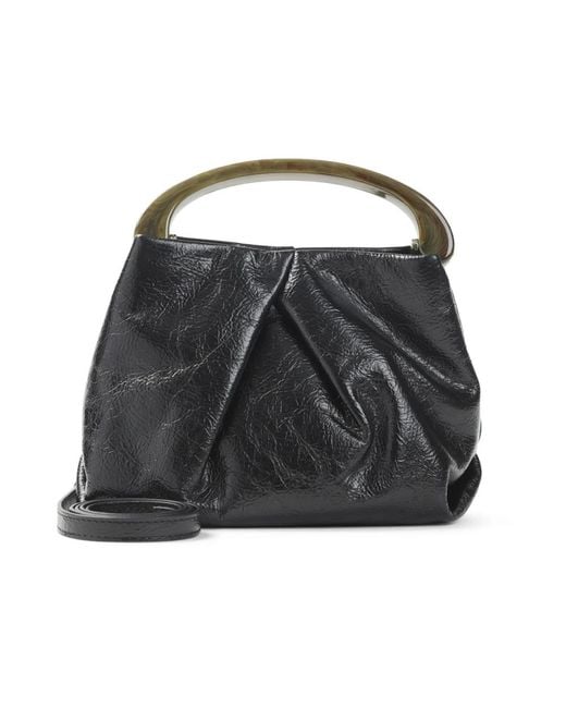 Dries Van Noten Black Schwarze Leder-Schultertasche Mit Klappe
