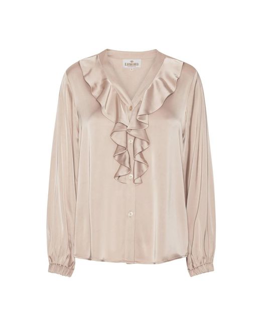 Karmamia Overhemden ,Polyester Elegante Sophia Blouse Met Ruches in het Natural