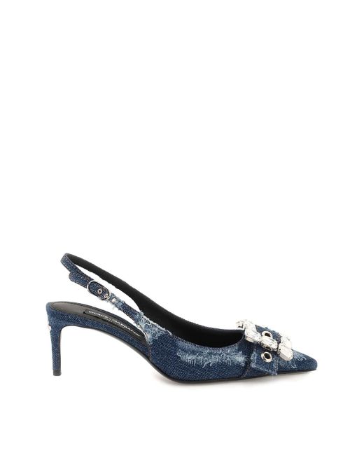 Dolce & Gabbana Denim Slingback Pumps in Blue | Lyst