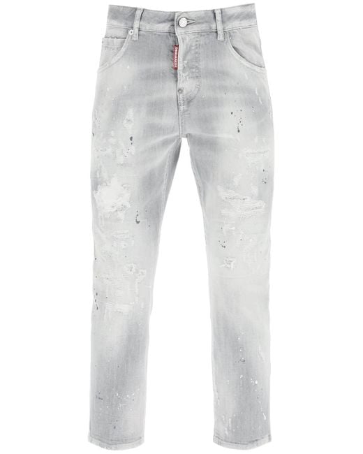 DSquared² Destroyed Denim Cool Girl Cropped Jeans With Rhinestones