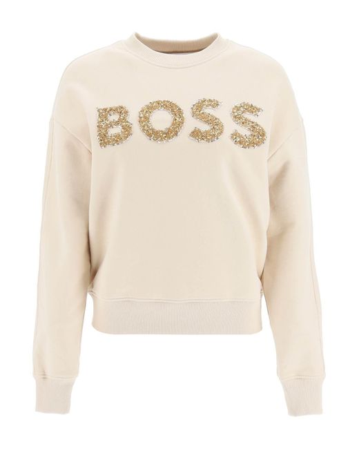 BOSS by HUGO BOSS Sequined Logo Sweatshirt in Natural | Lyst
