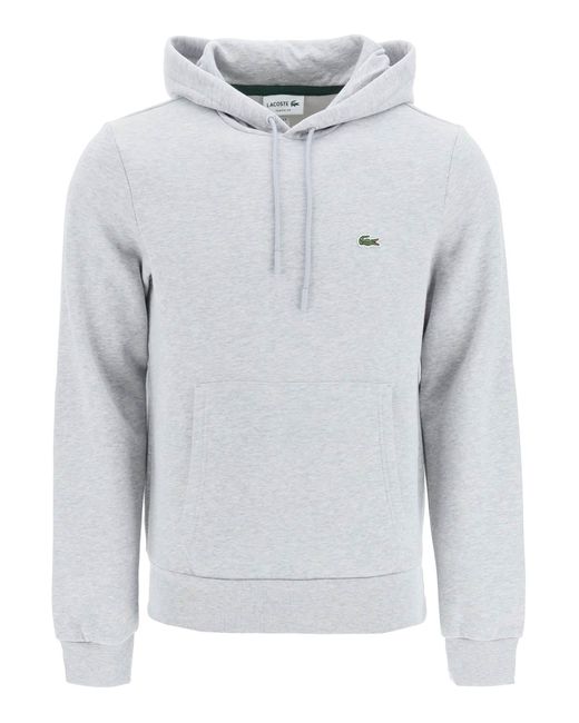 Lacoste Fleece Hoodie With Logo Patch in Grey (Gray) for Men - Save 28% ...