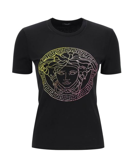 Versace T-shirt With Crystal Medusa in Black | Lyst