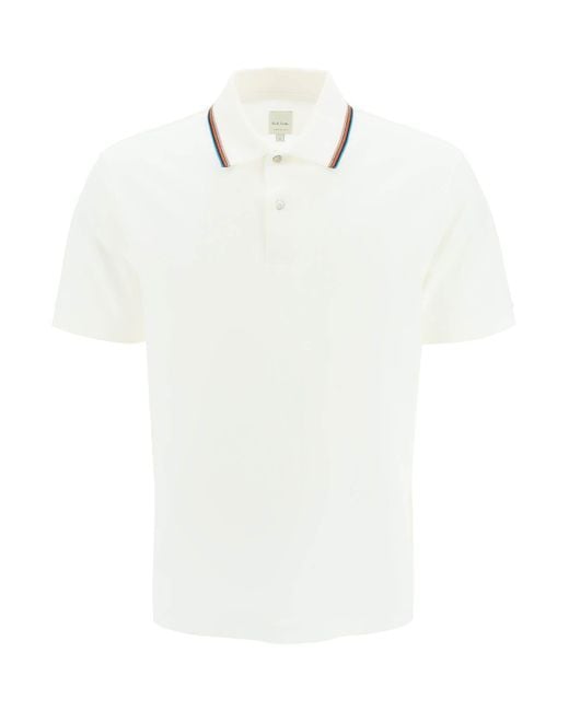 Paul Smith 'signature Stripe' Collar Polo Shirt in White for Men | Lyst
