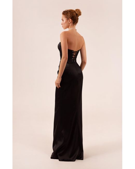 Millà Black Strapless Evening Gown With Thigh Slit