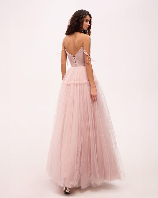 Millà Pink Tie-Straps Tulle Prom Dress