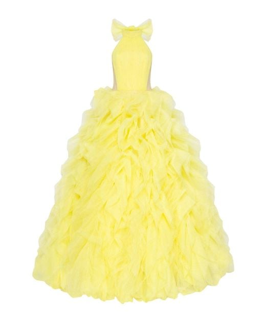 Millà Yellow Turtleneck Festive Evening Gown