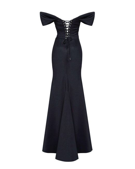 Millà Blue Epic Off-The-Shoulder Thigh Slit Maxi Dress