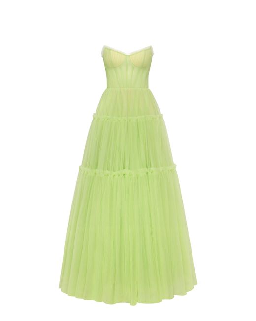 Millà Green Light Tulle Maxi Dress With Ruffled Skirt, G