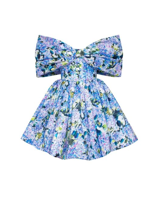 Millà Blue Hydrangea Bow-Detailed Mini Dress