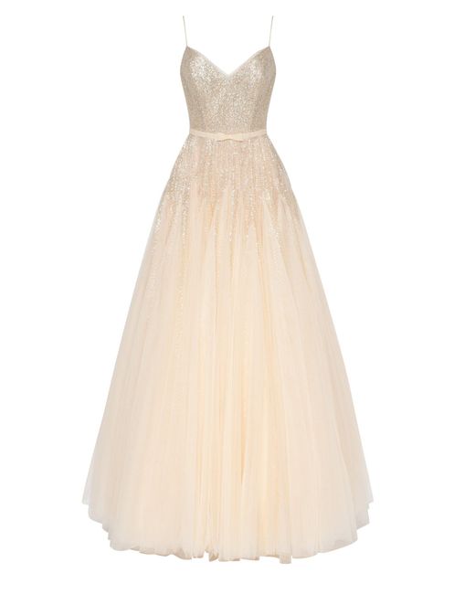 Millà Natural Fitted Maxi Tulle Dress Sprinkled With Glitt