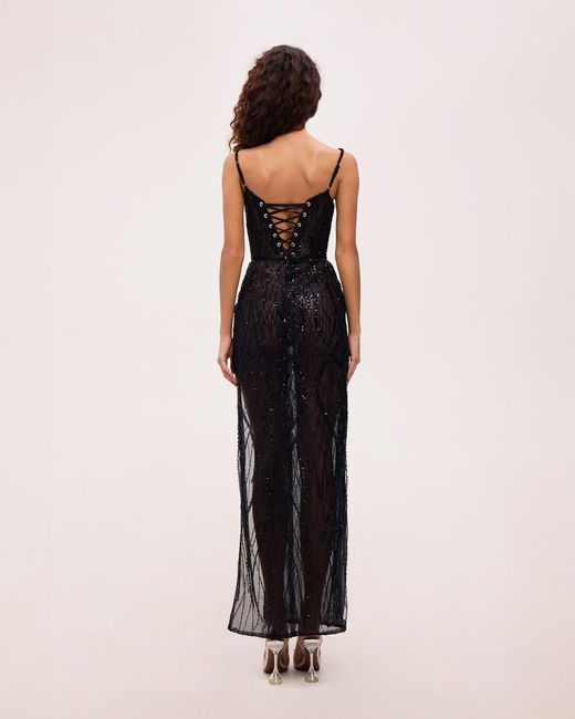 Millà Black Astonishing Sequined Maxi Gown On Spaghetti Straps