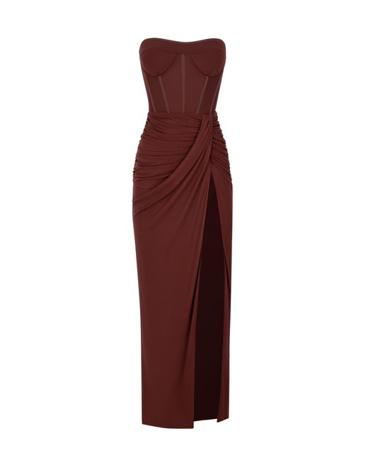 Millà Red Chocolate Off-The-Shoulder Maxi Dress With A Thigh
